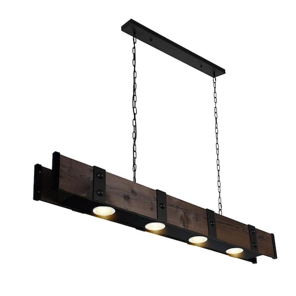 Pago Drum Shade Island Light With Black & Wood Finish