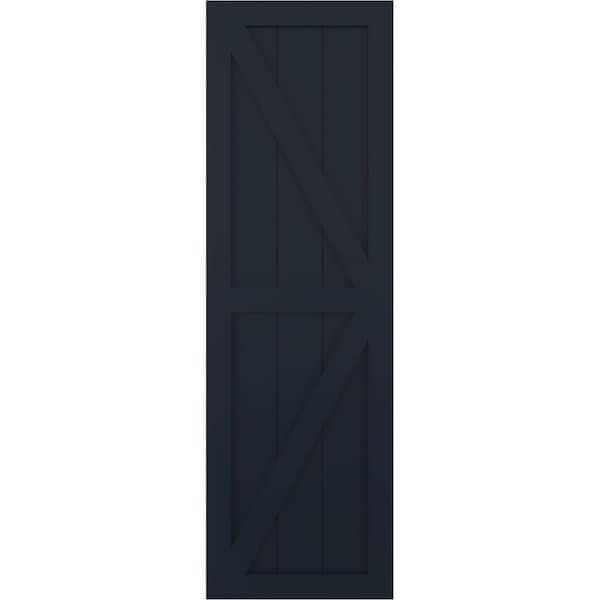 Ekena Millwork 12 in. x 41 in. PVC Two Equal Panel Farmhouse Fixed Mount with Z-Bar Board and Batten Shutters, Starless Night Blue