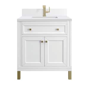 Chicago 30.0 in. W x 23.5 in. D x 34.0 in. H Bathroom Vanity in Glossy White with White Zeus Silestone Quartz Top