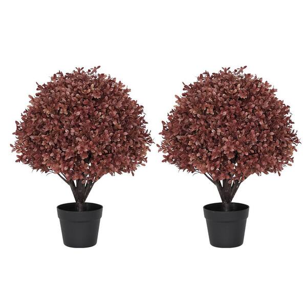 Fall Color Boxwood poetree 2 ft. Artificial Fall Boxwood Topiary Ball Trees in Pots (2 ...