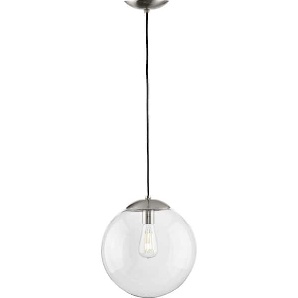 Progress Lighting Atwell 1-Light Brushed Nickel Clear Glass Globe Modern Large Pendant Hanging Light