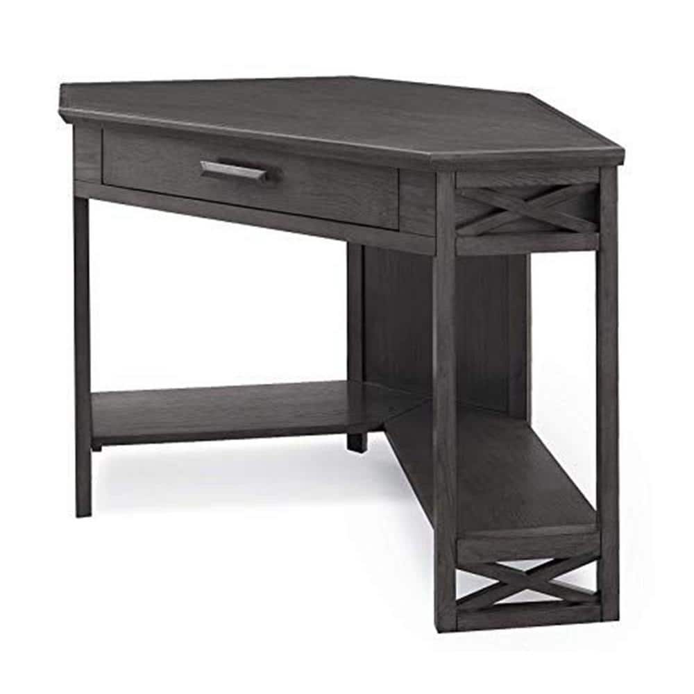 Chisel & Forge Smoke Grey Matte Black Corner Desk with Drawer