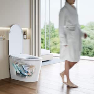 Elongated Smart Toilet 1.1 GPF in White with Heated Seat, Auto Flush, Build-in Tank, Pump and Night Light