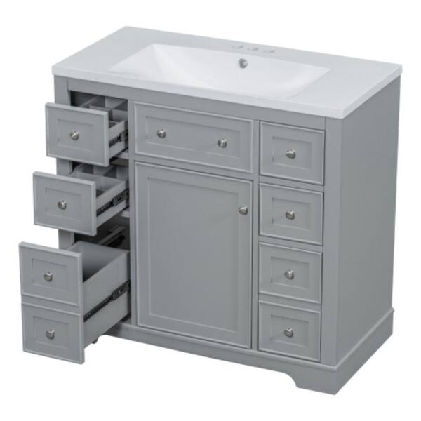 BY11 36 in. W x 18 in. D x 34.5 in. H Single Sink Freestanding Bath Vanity in Gray with White Solid Surfer Top