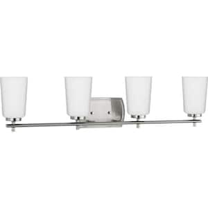 Adley Collection 32 in. 4-Light Brushed Nickel Etched Opal Glass New Traditional Bath Vanity Light