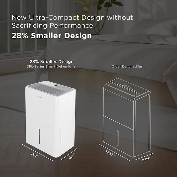 25 pt. 2000 sq. ft. Smart Dehumidifier, Ultra-compact in White