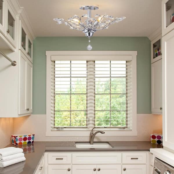 Genoci 23.6 in. 4-Light Modern Chrome Dimmable Crystal Semi-Flush
