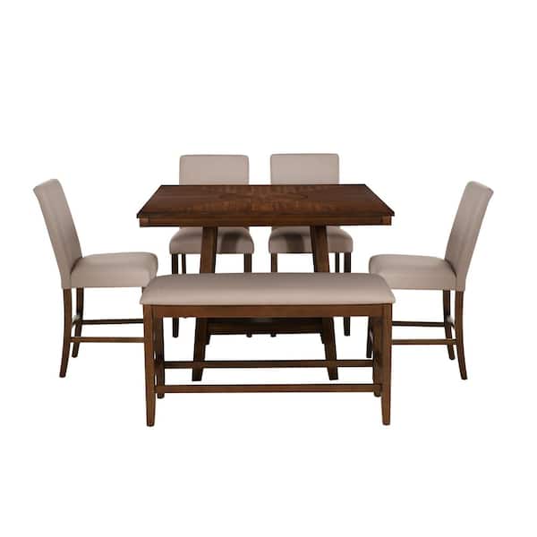 Saanvi 6-Piece Square Brown Wood Top Counter Height Dining Set Seats 6