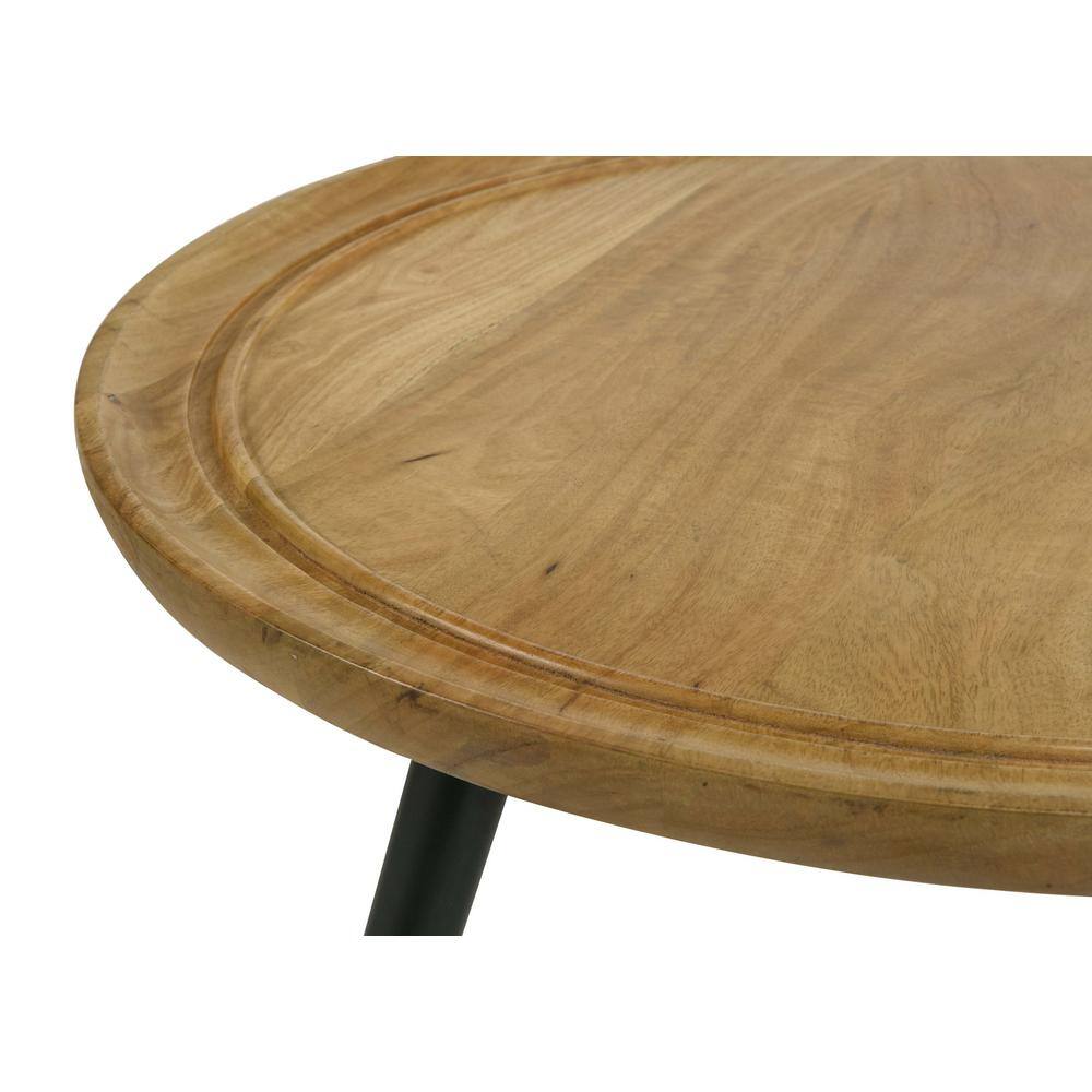 Elegant Trio-Legged Round Mango Wood Coffee Table in Natural & Black