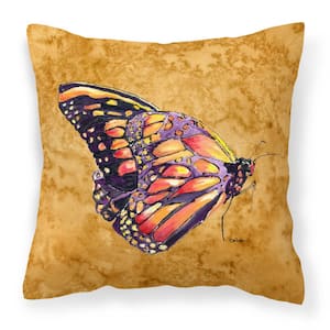 14 in. x 14 in. Multi-Color Lumbar Outdoor Throw Pillow Butterfly on Gold Canvas
