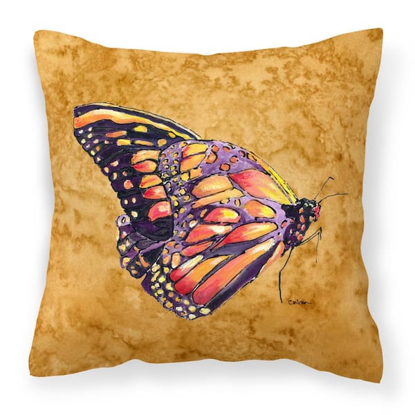 Caroline's Treasures 14 in. x 14 in. Multi-Color Lumbar Outdoor Throw Pillow Butterfly on Gold Canvas