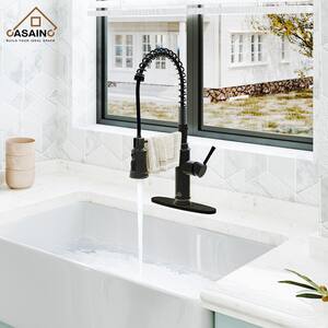 Single-Handle Spring Pull Down Sprayer Kitchen Faucet with Infrared Induction Function and Deckplate in Matte Black