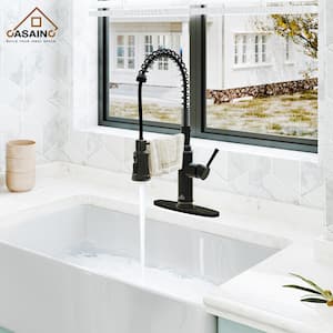 Single-Handle Spring Pull Down Sprayer Kitchen Faucet with Infrared Induction Function and Deckplate in Matte Black