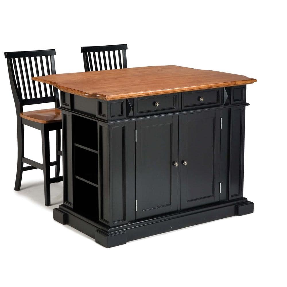 HOMESTYLES Americana Black Kitchen Island with Seating 5003 948