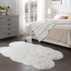 White 4 ft. x 6 ft. Sheepskin Faux Fur Furry Cozy Area Rug