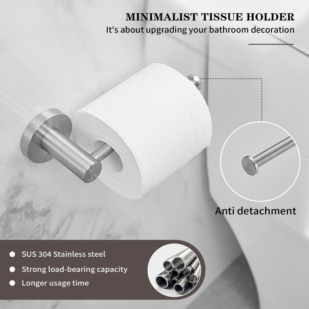Brushed Nickel 5-Piece Bathroom Hardware Set with Towel Bar and Hooks