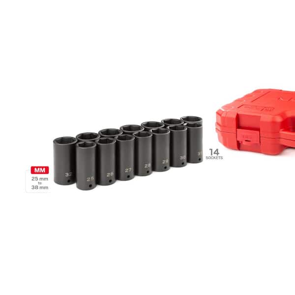 TEKTON 3/8 Inch Drive 6-Point Impact Socket Set, 72-Piece (1/4-1 in., 6-24  mm) SID91404