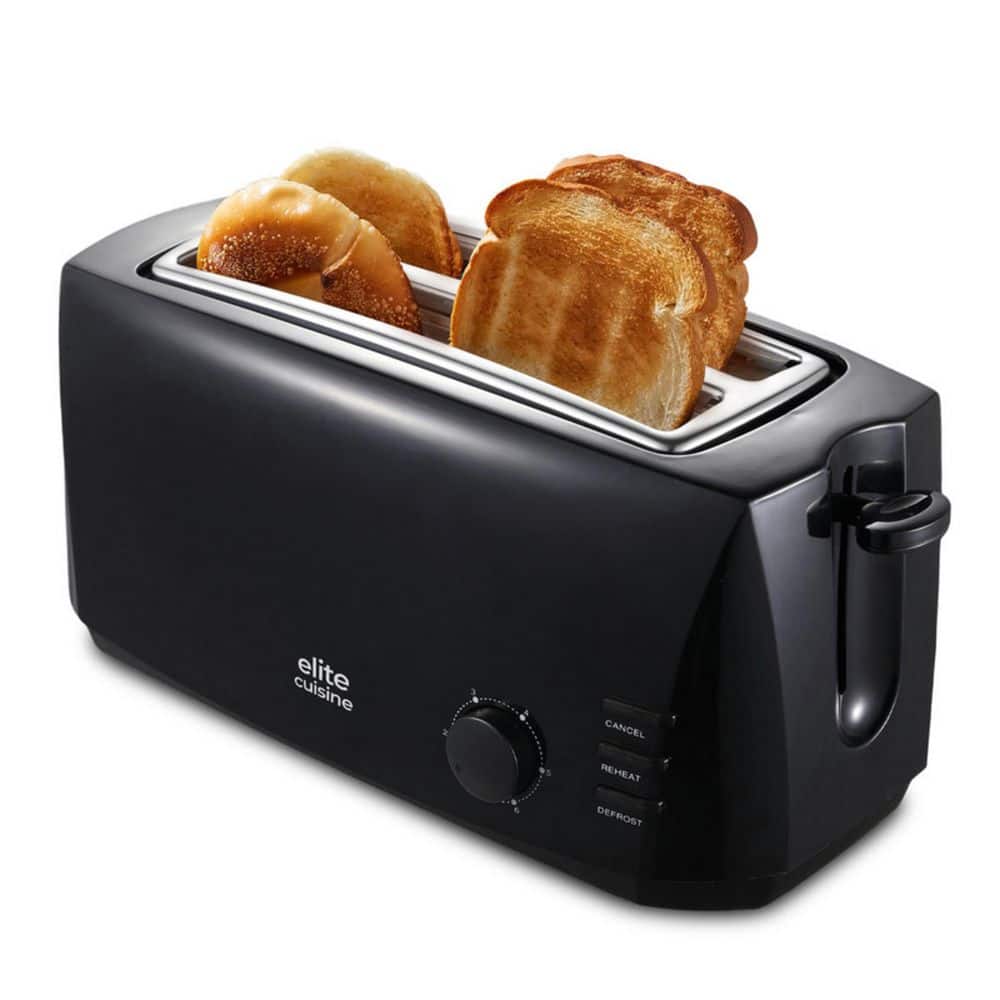 Elite Cuisine ECT2958 4-Slice Long Slot Cool Touch Toaster, Black