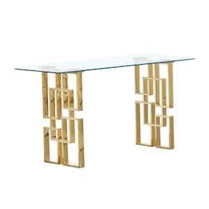 Brandon 60" in Gold Rectangle Tempered Glass Console Table 20".
