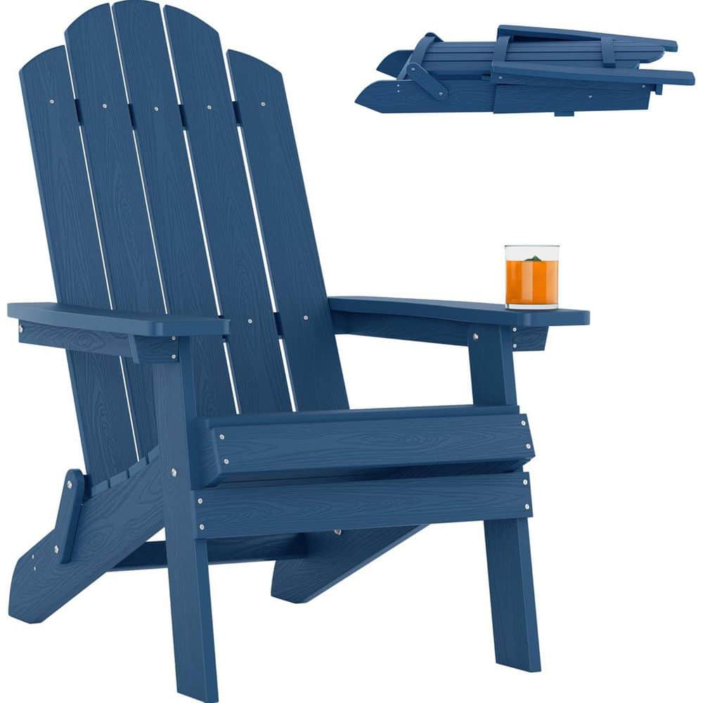 Mximu Navy Plastic Outdoor Patio Folding Adirondack Chair FCH1305