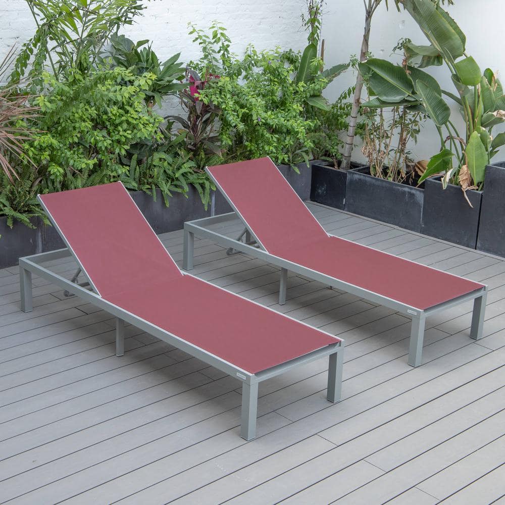 Leisuremod Marlin Modern Patio Chaise Lounge Chair with Grey Powder