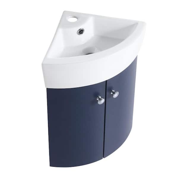 Miscool Anky 12.8 in. W x 12.8 in. D x 22.8 in. H Single Sink Corner Bath Vanity in Navy Blue with White Ceramic Top