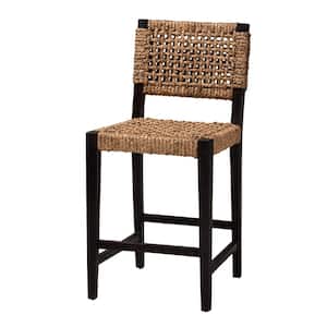 Alise 38.2 in. Dark Brown and Natural Rattan Wood Counter Height Bar Stool