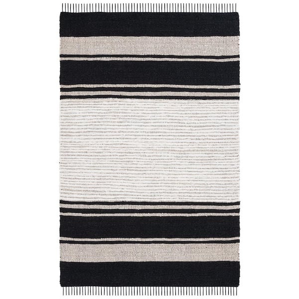 SAFAVIEH Natural Fiber Ivory/Black 5 ft. x 8 ft. Woven Striped Area Rug
