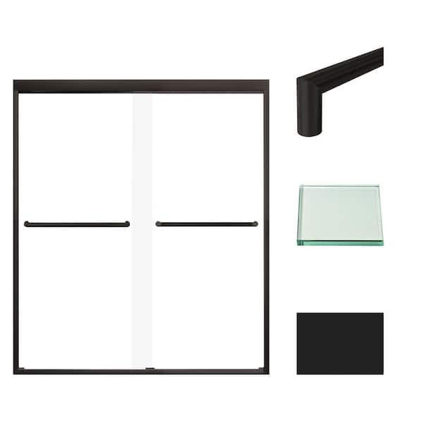 Transolid Frederick 59 in. W x 66 in. H Sliding Semi-Frameless Shower Door in Matte Black with Clear Glass