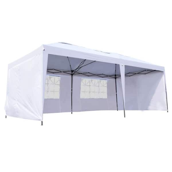 Outsunny 10 ft. x 20 ft. Outdoor Gazebo Canopy Party Large Wedding Tent with 4 Removable Sidewalls and Easy Carrying Bag -White