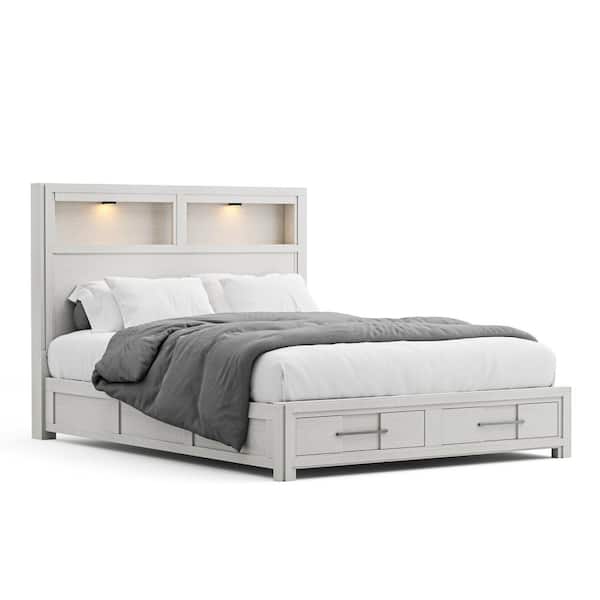 Furniture of America Vonita White Wood Frame King Platform Bed with Storage