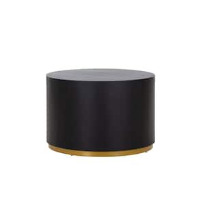 23.4 in. Black Round Wood Coffee Table with Gold Rim Bottom