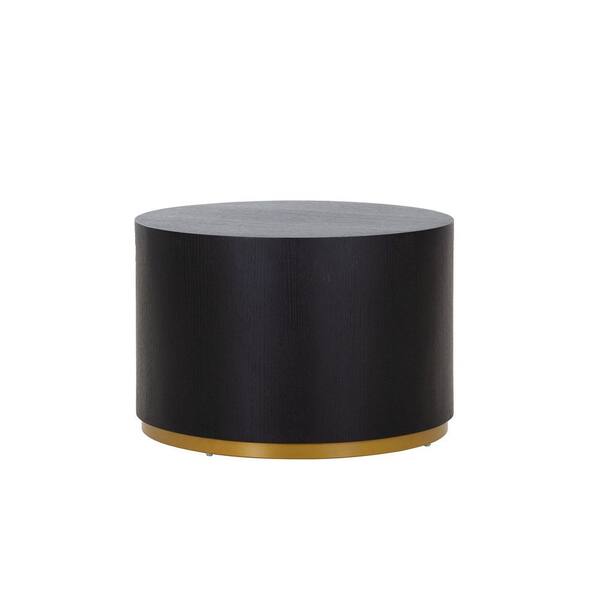 23.4 in. Black Round Wood Coffee Table with Gold Rim Bottom DW87649330