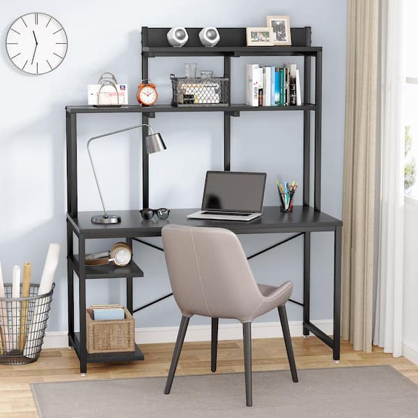 Tribesigns 42 in. Computer Desk Wood Brown Office Desk Study Desk with Hutch and Shelves for Small Space