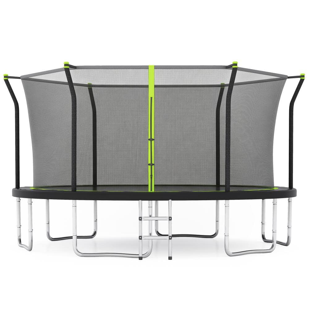 14 ft. Green Outdoor Galvanized Steel Frame Trampoline with Safety Enclosure Net and Ladder for Exercise Active Fun price history on PriceWatchPro