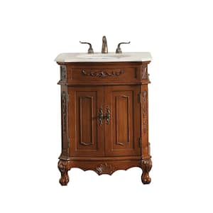 Timeless Home Danny 27 in. W x 21 in. D Single Bathroom Vanity in Teak with Cream Marble and White Basin