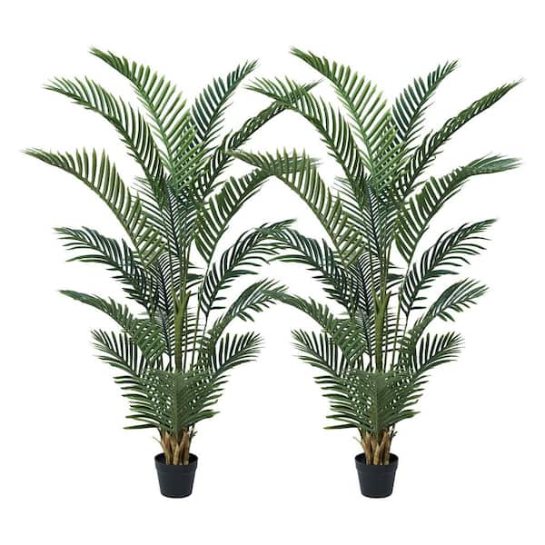 5 ft.Fake Palm UV Resistant, Potted Faux Areca Palm Plants for Indoor Outdoor, Plant for Home Living Room Decor Set of 2
