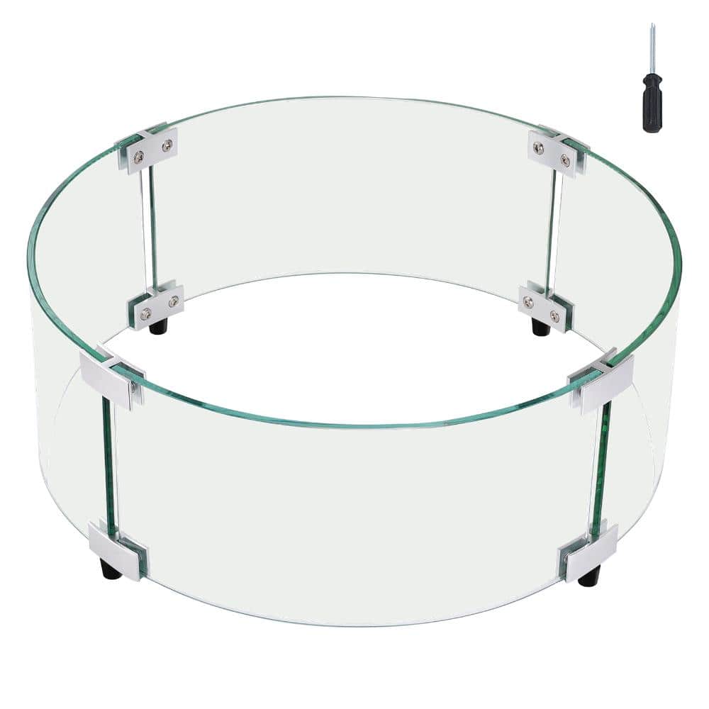 Fire Pit Wind Guard 29 x 8 in. Round Tempered Glass Flame Shield 0.24 in. Thick