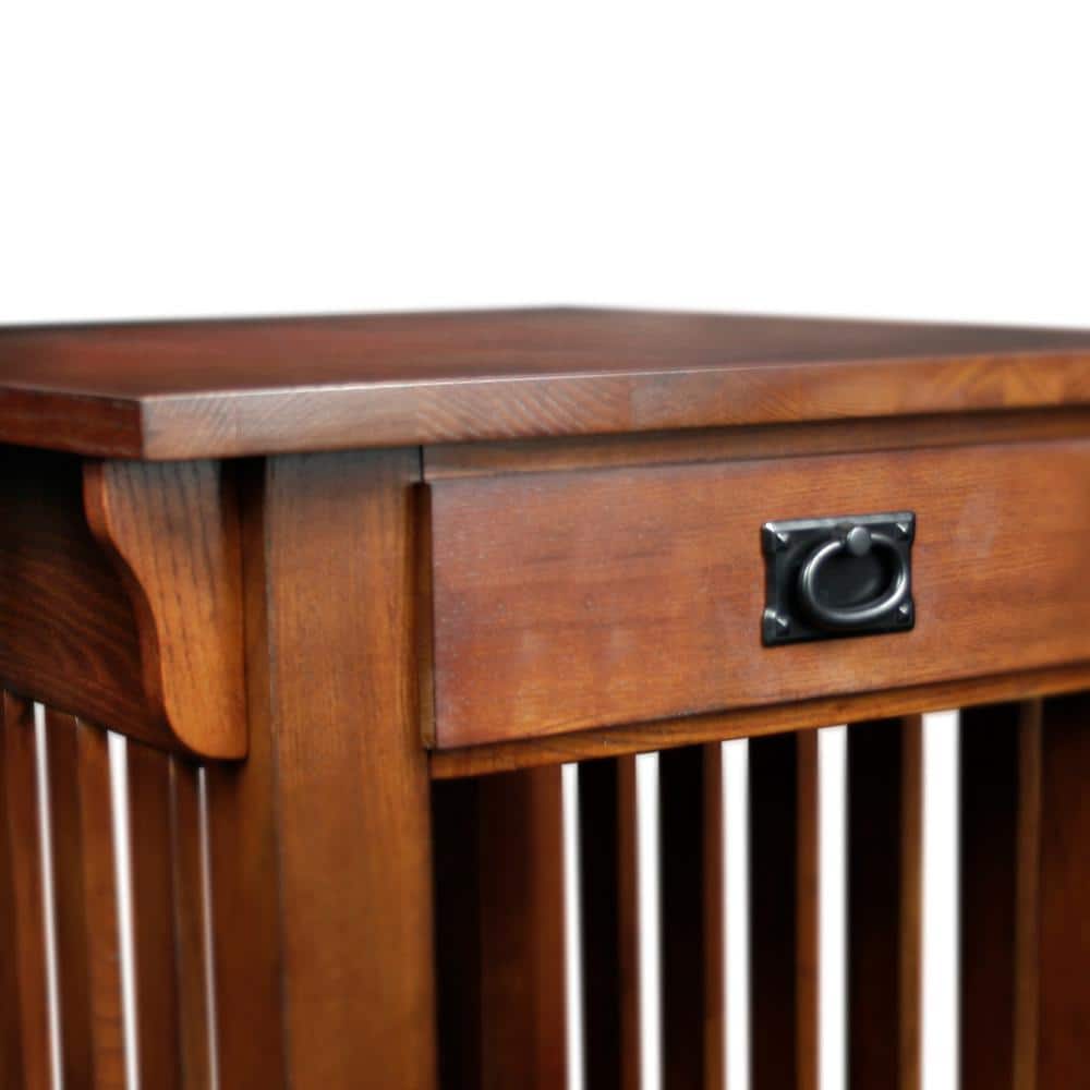 Medium Oak Mission Style End Table with Drawer and Shelf