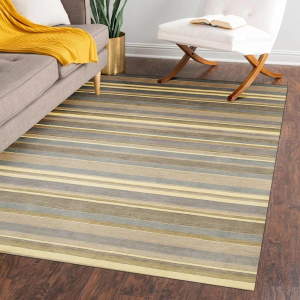 Light Blue/Cream 6 ft. x 8 ft. Striped Handmade Wool Area Rug