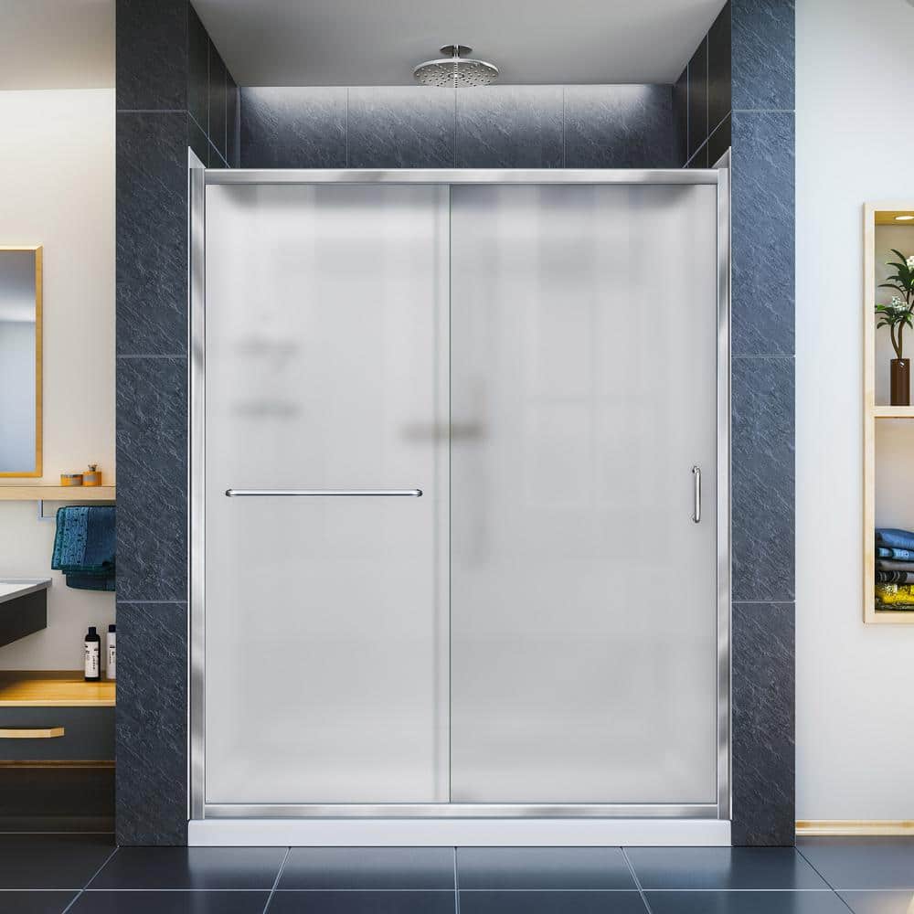 Infinity-Z 60 in. L x 32 in. W x 77 in. H Frosted Alcove Shower Door Kit w/ Shower Wall and Center Shower Pan in Chrome price history on PriceWatchPro