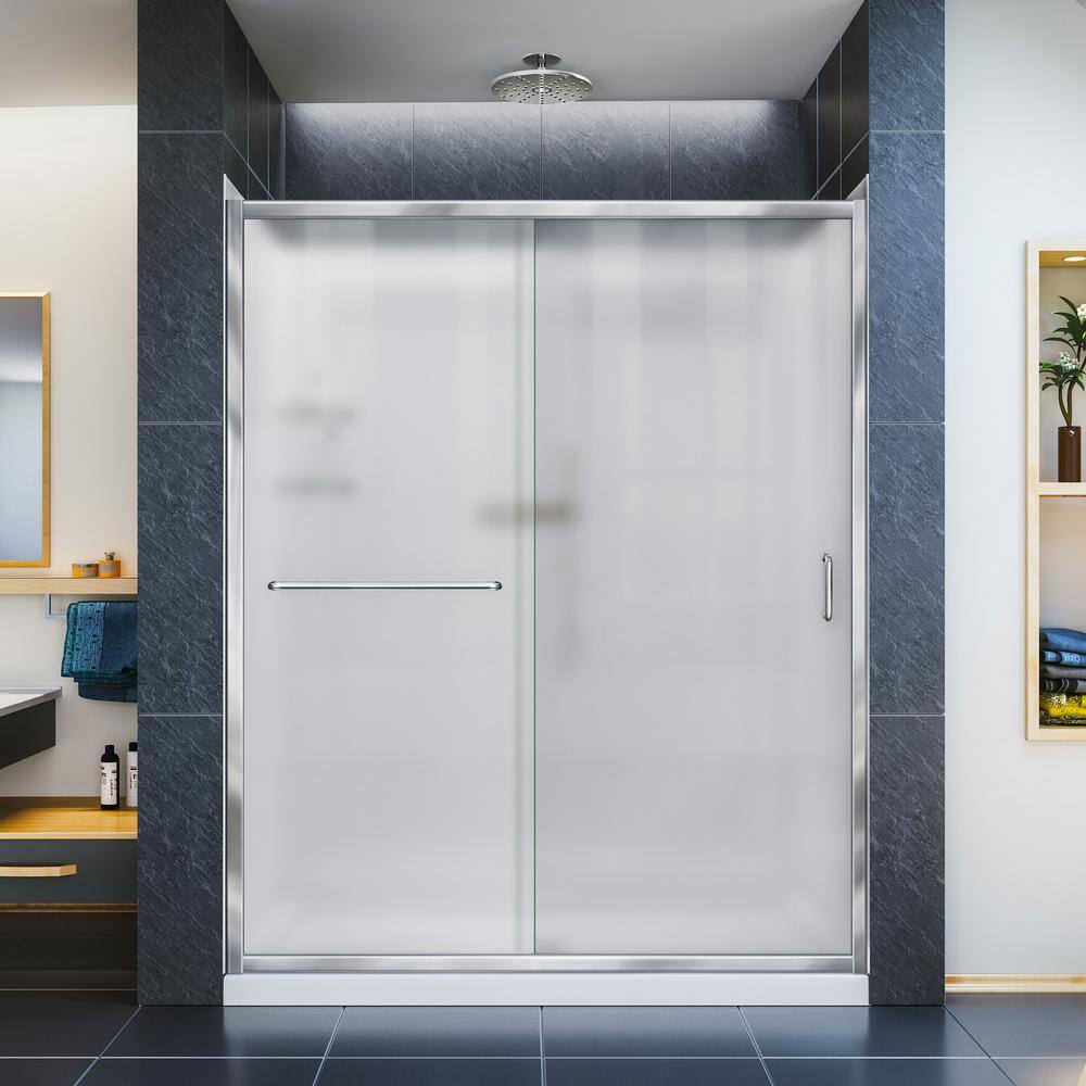 Infinity-Z 60 in. L x 34 in. W x 77 in. H Frosted Alcove Shower Door Kit with Shower Wall and Left Shower Pan in Chrome price history on PriceWatchPro