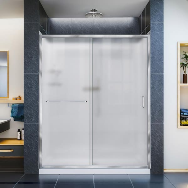 DreamLine Infinity-Z 36 in. x 60 in. Semi-Frameless Sliding Shower Kit Door in Chrome with Right Drain Base and Backwalls