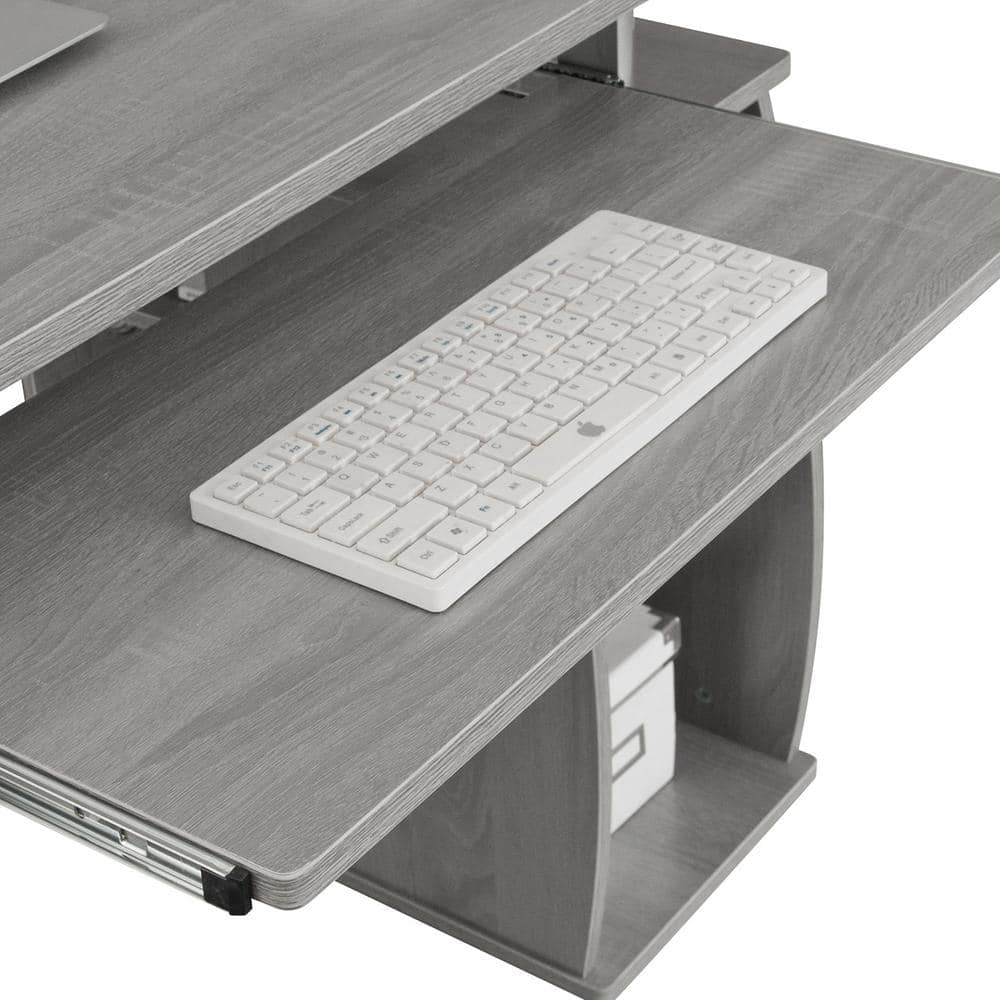 Gray MDF Computer Desk with Drawer and Keyboard Tray
