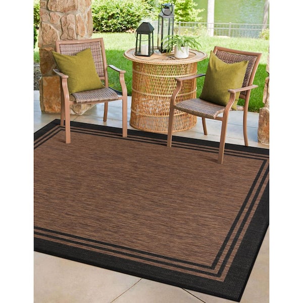 Beverly Rug 5 X 7 Gold Black Aloha Washable Bordered Indoor Outdoor Area Rug  HD-ALH60253-5X7 - The Home Depot