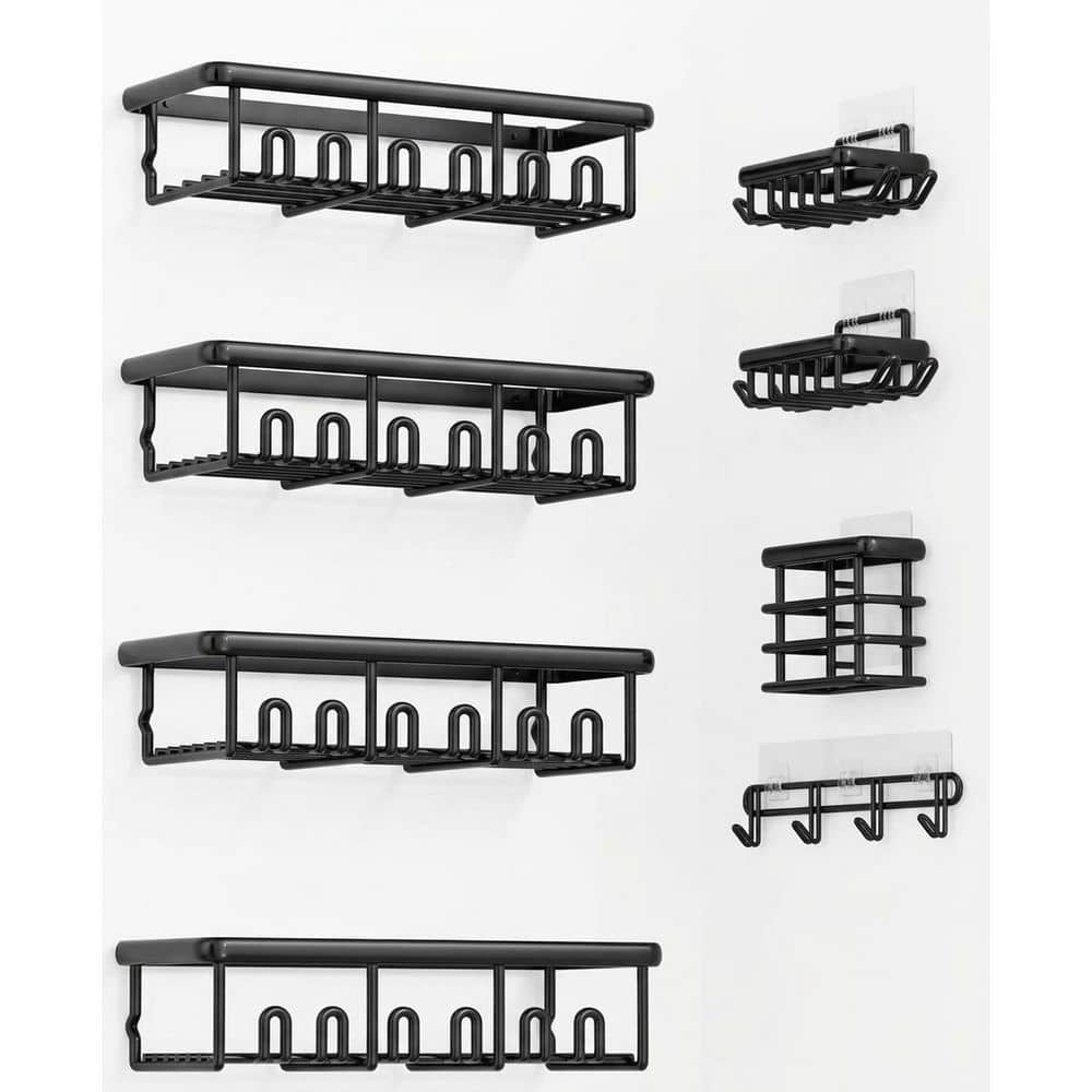 Adhesive Mount Heavy Duty Rust-Proof Fast-Dry Shower Caddy in Black with Hooks, Soap Dishes, Toothbrush Holder, 8 Pack price history on PriceWatchPro