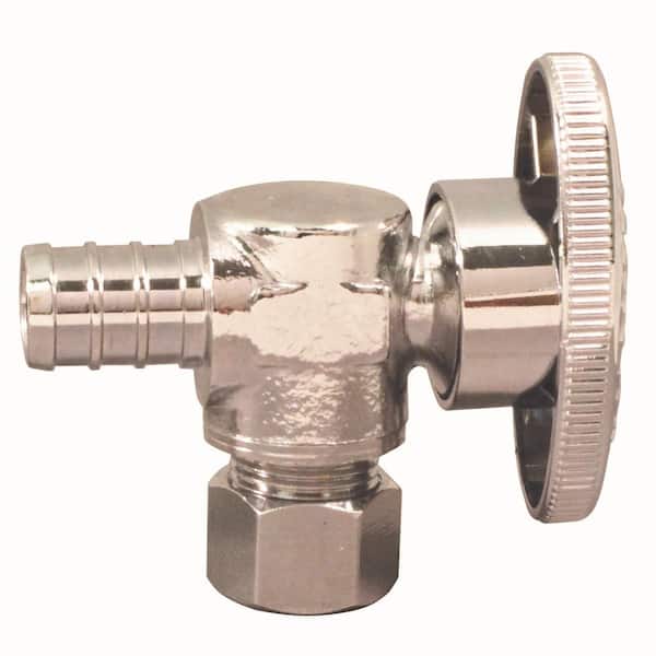 1/2 in. Chrome-Plated Brass PEX-B Barb x 3/8 in. Compression Quarter-Turn Angle Stop Valve