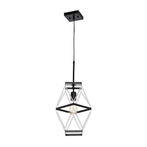 Perennial Contemporary 10 in. 1-Light Black Geometric Cage Mini Pendant with Glass Bar Accents
