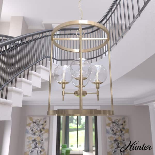 Hunter Xidane 4-Light Alturas Gold Lantern Pendant Light with Clear Glass Shades
