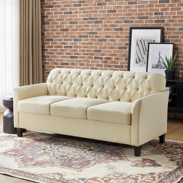 JAYDEN CREATION Eulalia 72.5 in. W in Rolled Arm Polyester Upholstered Transitional Nailhead Straight Reclining Sofa in Beige